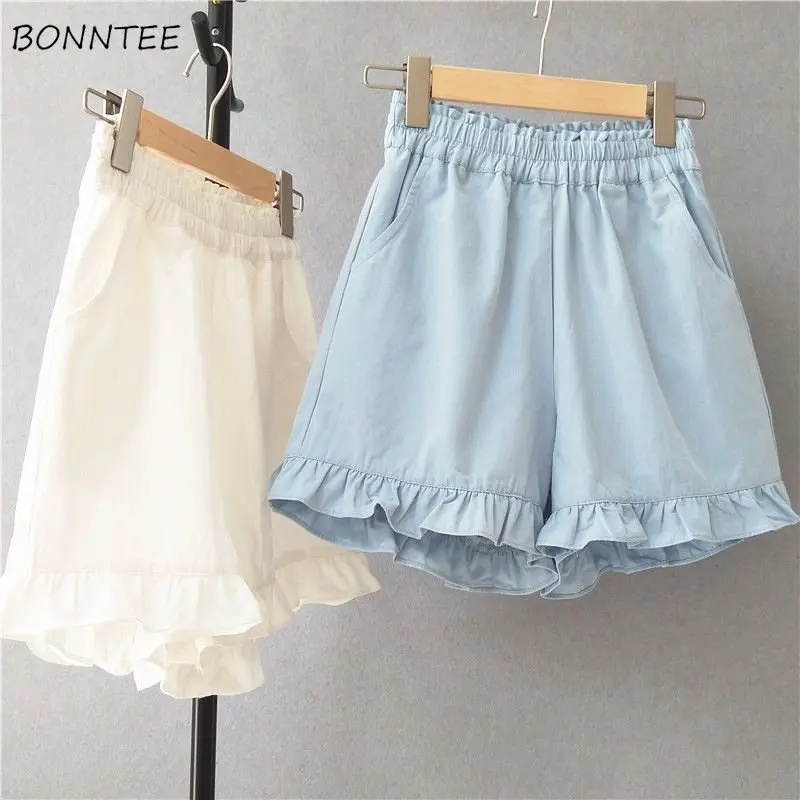 

Shorts Women Casual Sweet New Ruffles Design Summer Age-reducing Students Low Waist Korean Style Loose All-match Gentle Solid