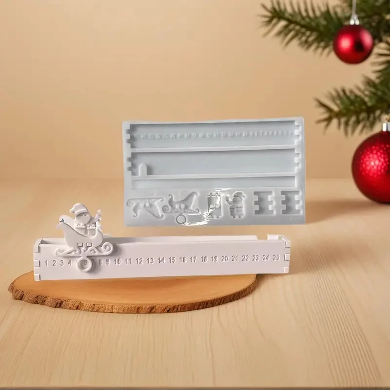 Christmas Number Countdown Tray Silicone Mold, Advent Calendar Gypsum Resin Mould, Handmade Santa Candle Holder Xmas Home Decor