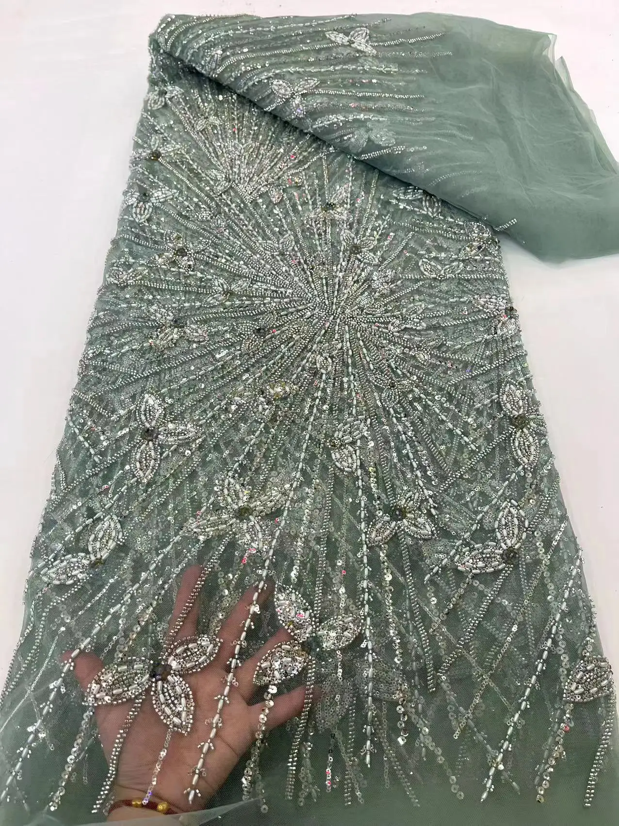 Tela de encaje de lentejuelas blancas para novio africano, vestido de novia nigeriano de alta calidad, bordado de cuentas pesadas, tul francés, 2024