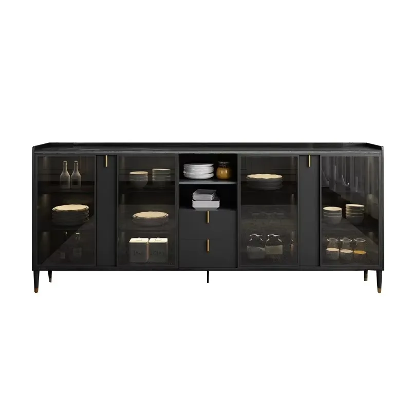

Household furniture black wooden living room sideboard modern pull-out storage cabinets with drawers
