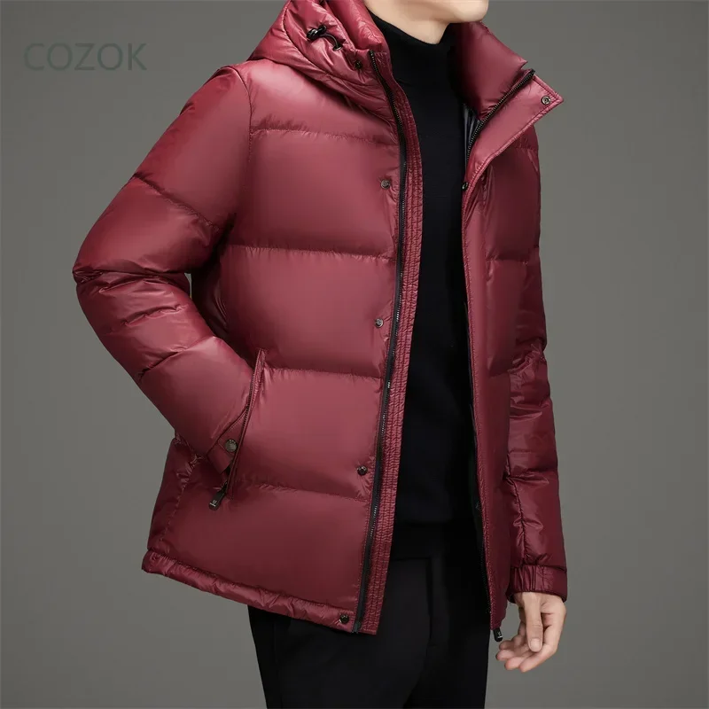 Cozok Schwarz gold abnehmbarer Hut Herren Daunen jacke Designer kleidung Herren Enten Daunen kurze Jacken Winter jacke für Herren Herren mantel