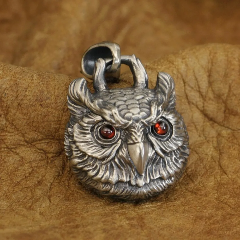Red CZ Eyes Cupronickel Owl Pendant Charms Details Animal Jewelry CP277