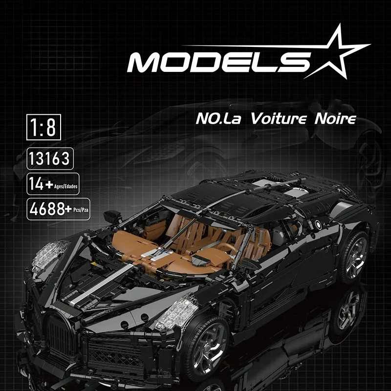 

Technical MOC Black Super Sport Racing Car Supercar SportCar La Voiture Noire Model 4688PCS Building Blocks Brick Toys for Gift