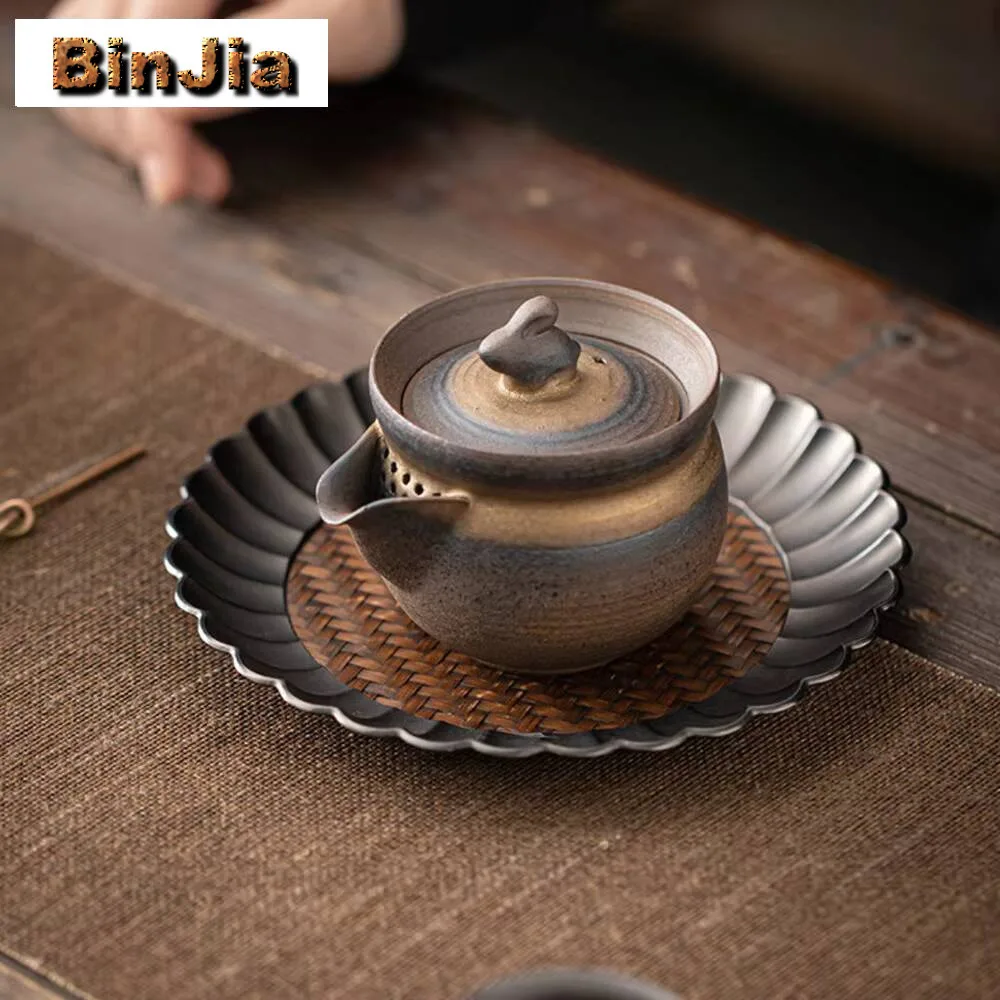 

150Ml Retro Gilded Iron Glazed Teapot Vintage Rabbit Lid Hand Grasping Pot Tea Soaking Kettle Tableware Accessories Ornaments