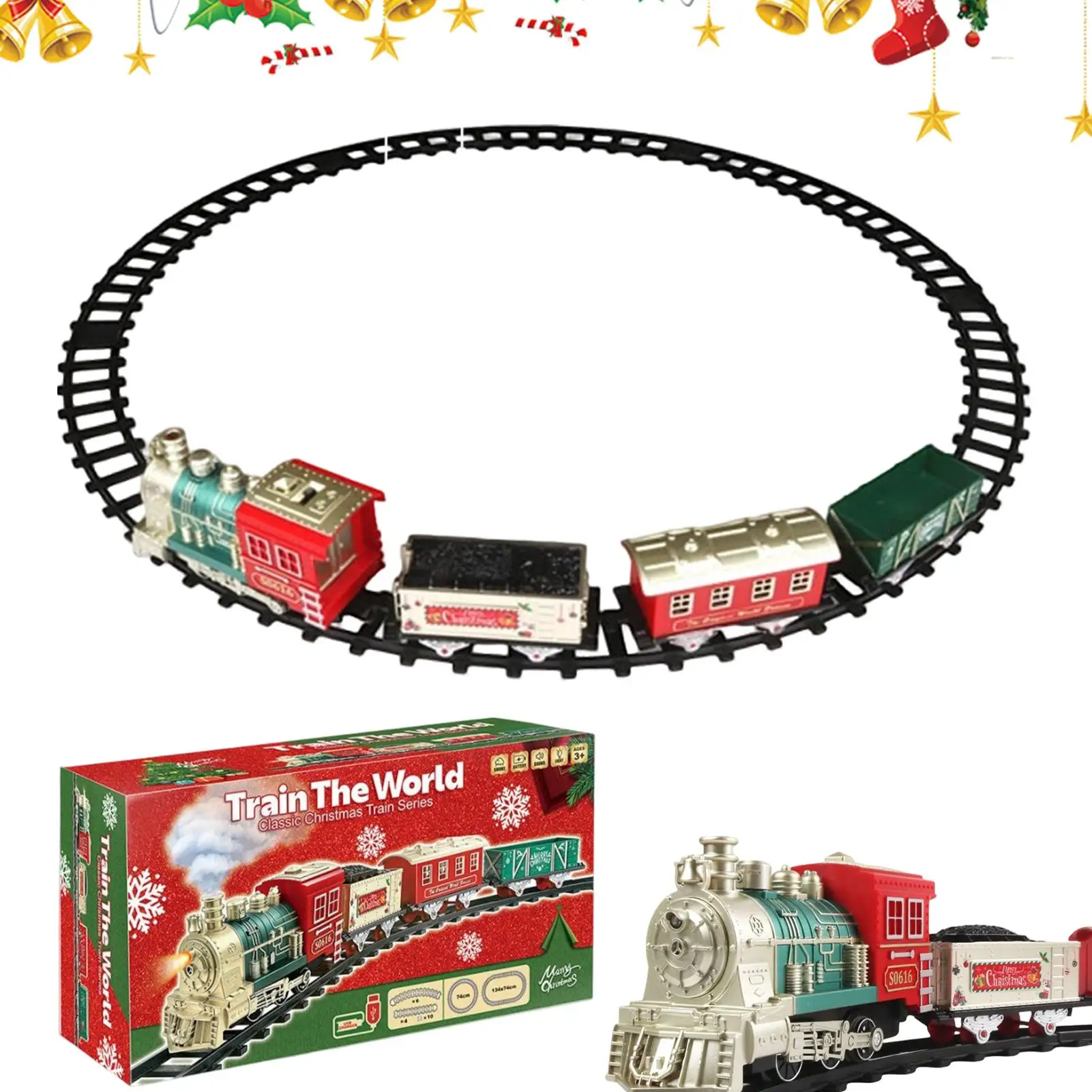 Christmas Tree Train Set 18-Piece Vintage Interactive Lights Sound Locomotive Railway Track Kids Toy for Preschoolers