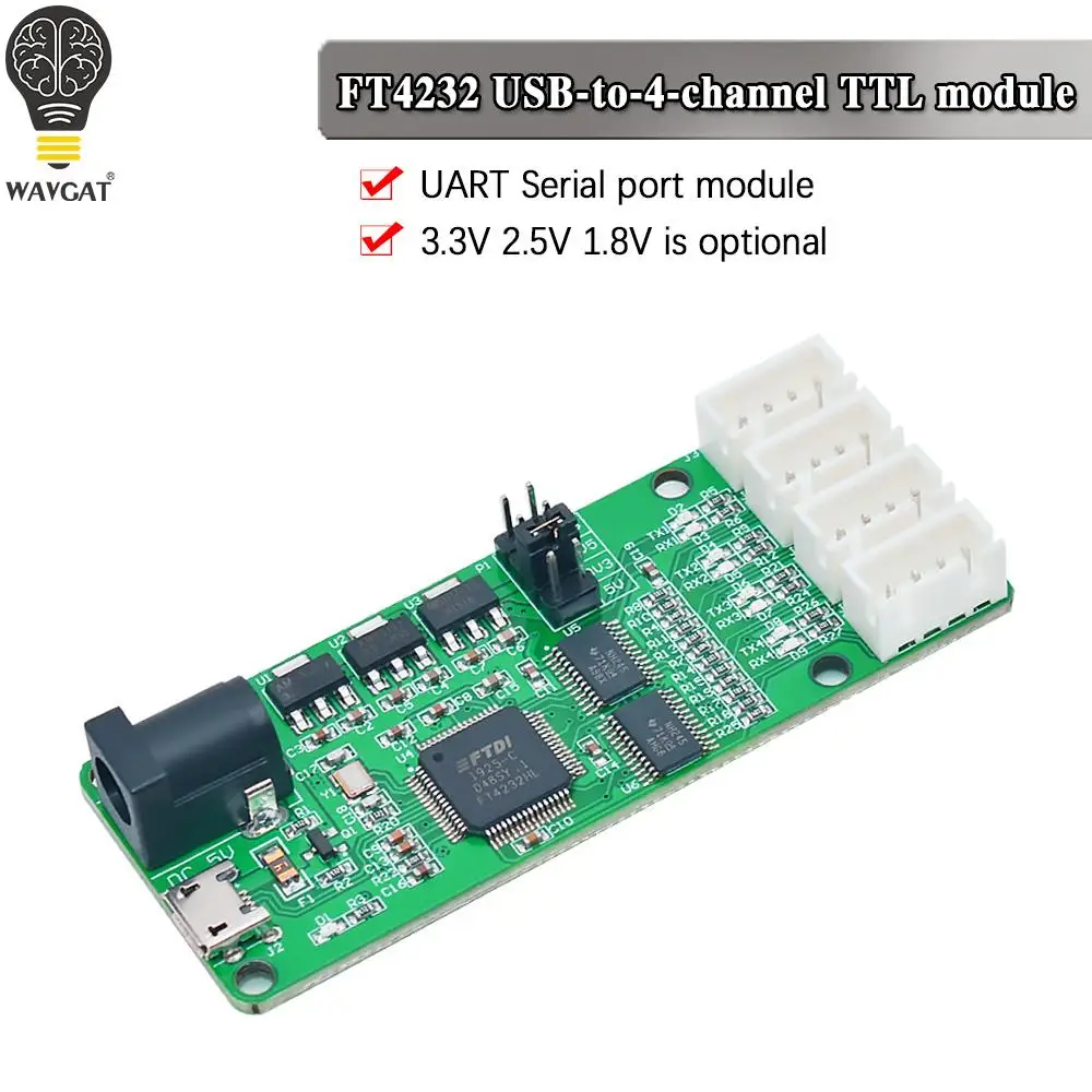WAVGAT USB to 4-Channel TTL Module FT4232HL 3.3V 2.5V 1.8V U