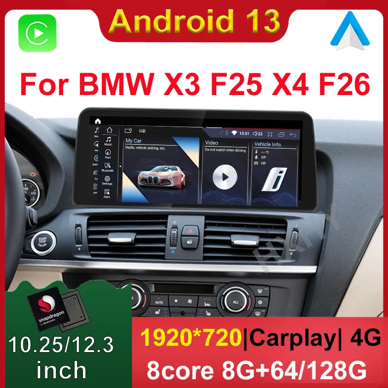 

Snapdragon Android 13 автомобильный DVD-плеер для BMW X3 F25 X4 F26 2011-2018 EVO система Мультимедиа Радио GPS Навигация Аудио Carplay