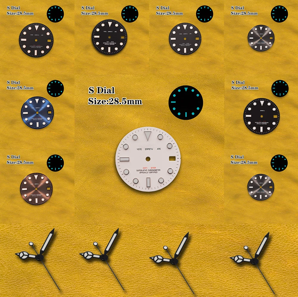 S Dial 28.5mm Y-acht Dial Sunray Dial Ice Blue Luminous  Fit NH35 NH36 Movement Watch Modification Accessories ﻿
