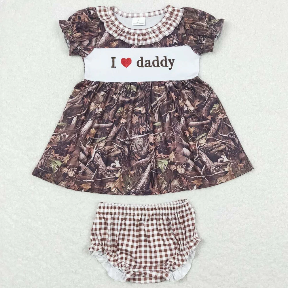 Hot Sale Baby Girls Clothes Camo I Love Daddy Tunic Top Bummies Shorts Sets Boutique Toddler Girls Clothes Bummies Outfits New