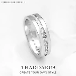 Elegant Dazzling Zircon Band Ring Europe Style Fine Jewelry For Women Summer Brand New Pure 925 Sterling Silver Gift