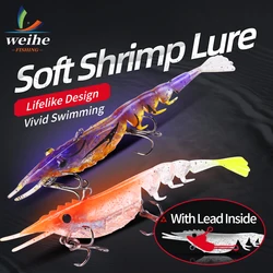 WEIHE 10.5cm 11g 5Colors soft shrimp fishing bait soft fishing bait with lead inside 8# treble hooks shrimp lure
