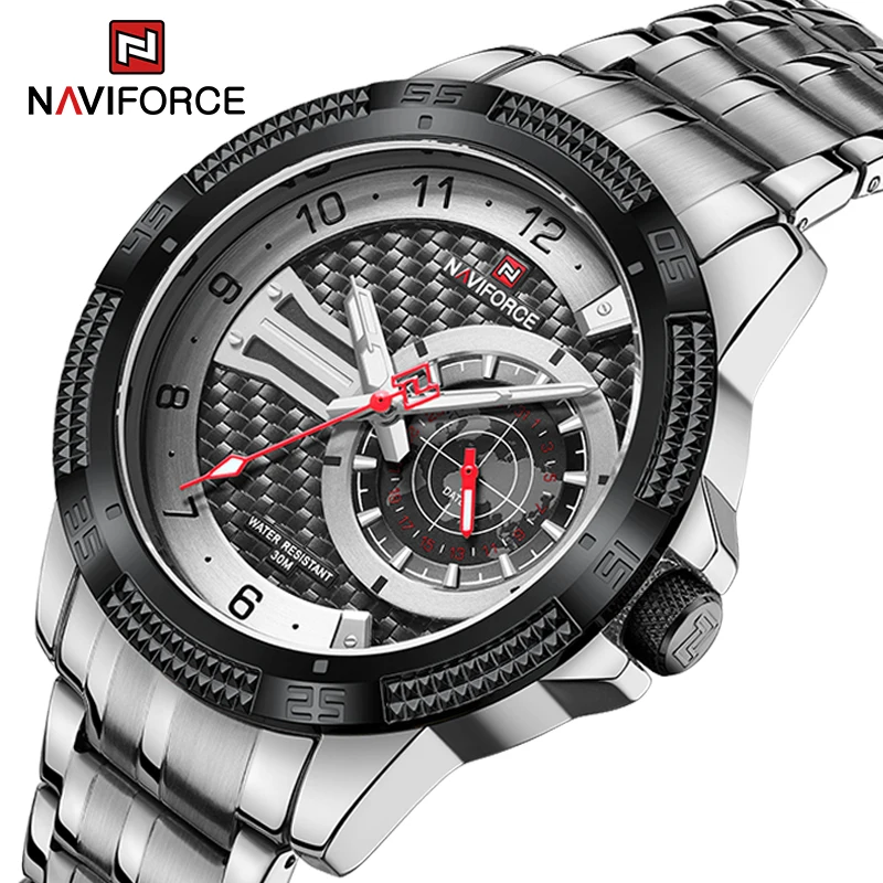 

NAVIFORCE Watch for Men Waterproof Casual TrendyQuartz Calendar Wristwatch Stainless Steel Male Clock with Luminous Hands 9206