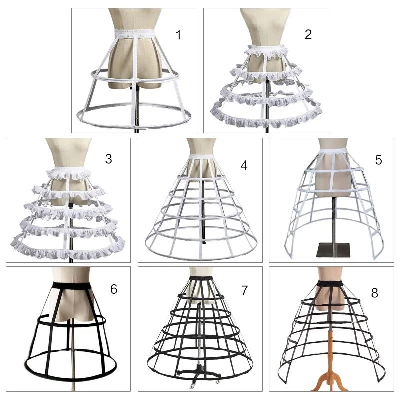 P9FE Krinoline Petticoat Käfig Viktorianisches Kostüm Unterrock 2/3/4/5 Reifen für Damen – Detail 1