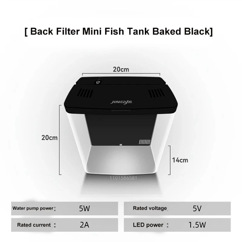 USB Aquarium Fish Tank No Water Change Self-circulating Ecological 5L Fish Tank with Slient Pump Led Lamp for Office Home