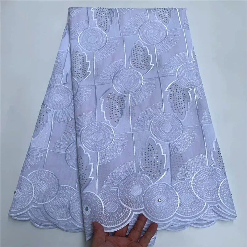 

5 yard Heavy Beaded Embroidery African 100% Premium Cotton Fabrics High quality Swiss Voile Lace Popular Dubai Style PSJF82902