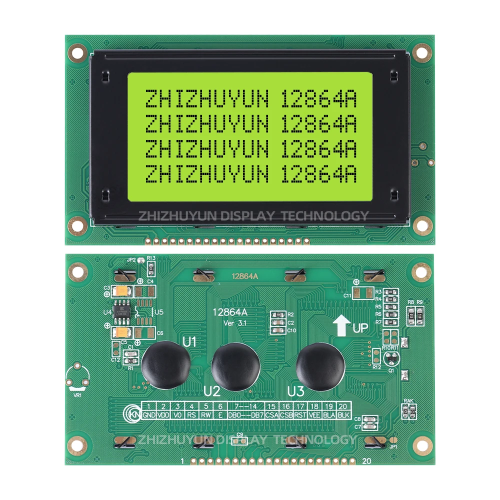 20PIN 113*65Mm COB 128*64 Dots Lcd Module 5V Gray Screen With Black Text Strip Led White Backlight Fstn Gray Film Black Text