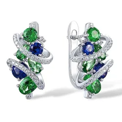 Luxury Female Green Cubic Zirconia Clip Earrings Charm 925 Sterling Silver Trendy Zircon Stone Wedding Jewelry for Women