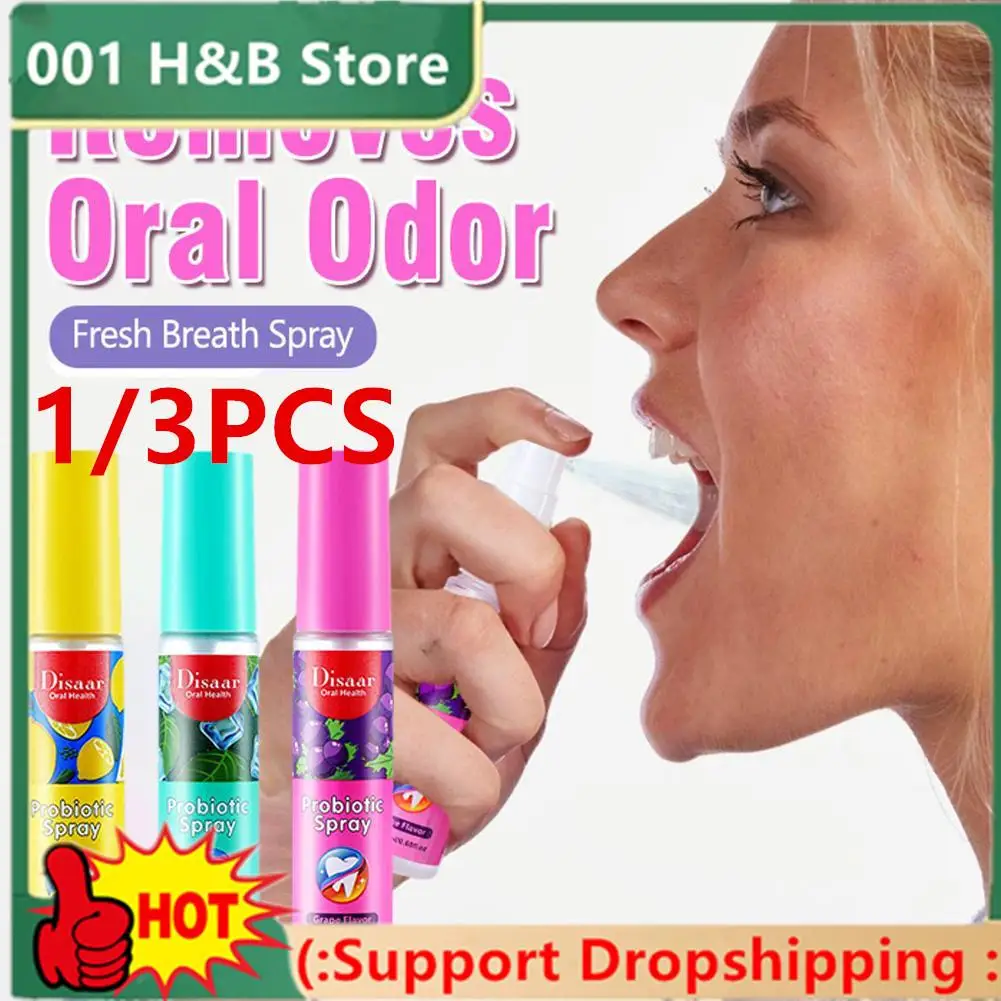 

1/3Pcs 20ML Breath Freshener Spray Lemon Grape Mint Flavor Artifact Female Male Portable Breath Kissing Mouth Cleaning Spray