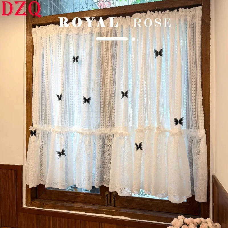 

Korea Elegant Butterfly Lace Curtains Living Room Princess White Cotton Lace Curtains for Balcony Wedding Curtains #A623