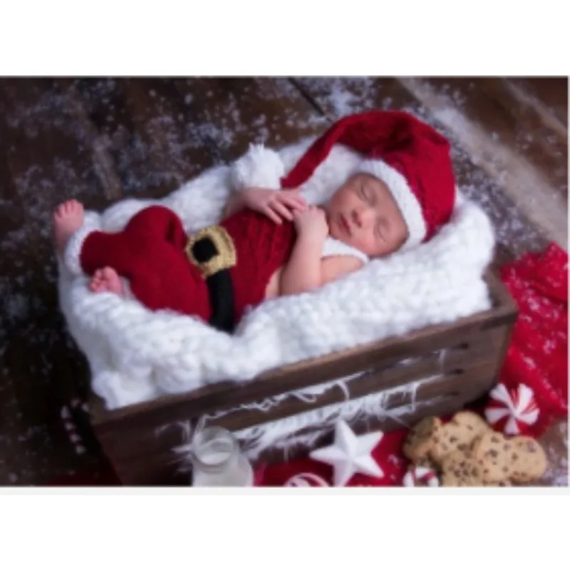Handmade Crochet Santa Claus Set - Newborn Photography Props with Red Hat & Pants for Baby Boy & Girl Christmas Photos