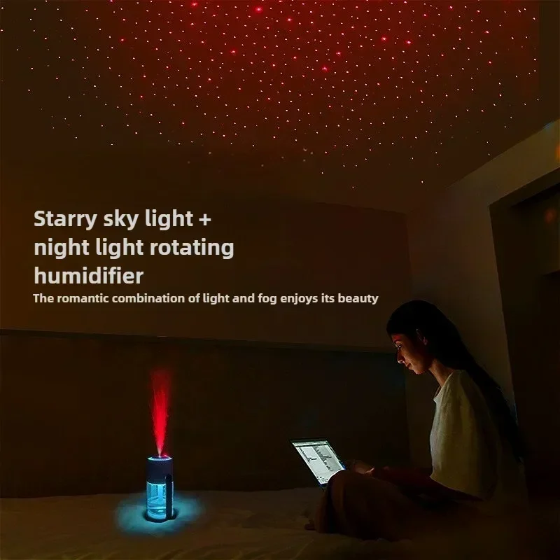 Starry Sky Projection Humidifier Mini Rotating Car Humidifier with LED Night Light USB Aromatherapy Moisturiser Suitable for Bed