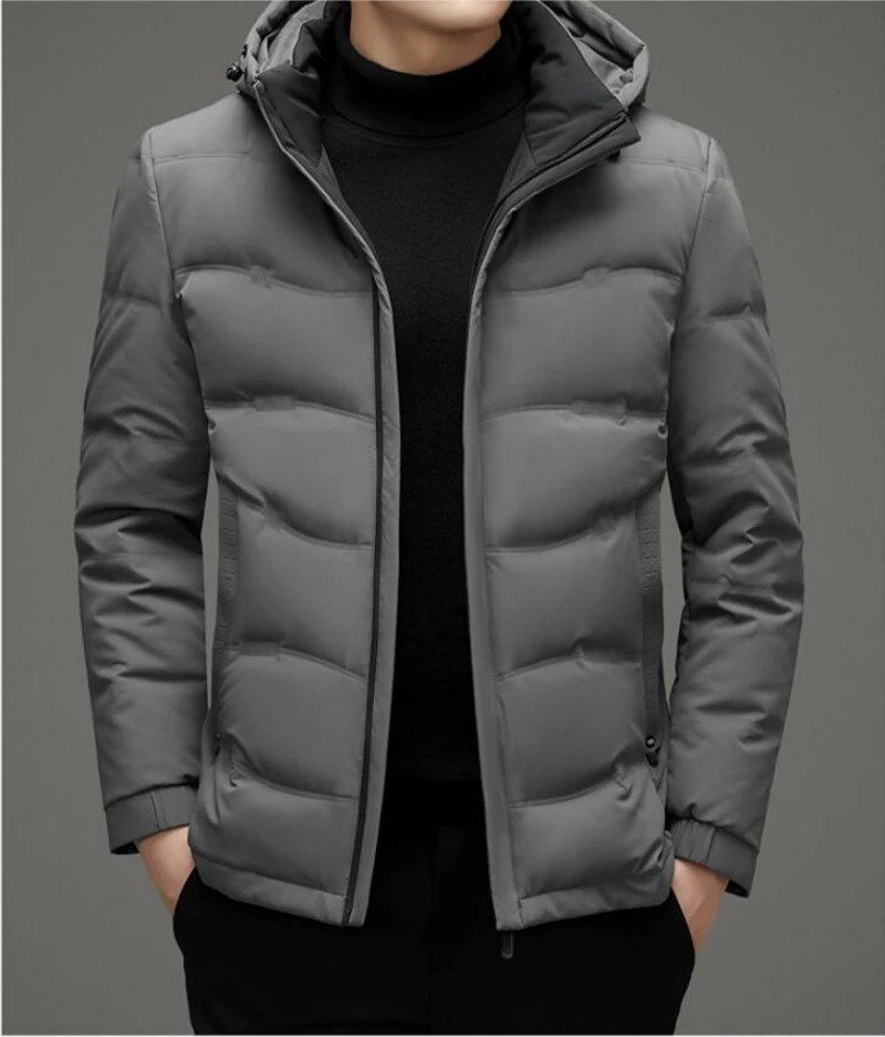 Winter New Men\'s White Duck Down Down Coat Thickened And Warm Short Casual Business Nick Coat Hat Detachable Coat