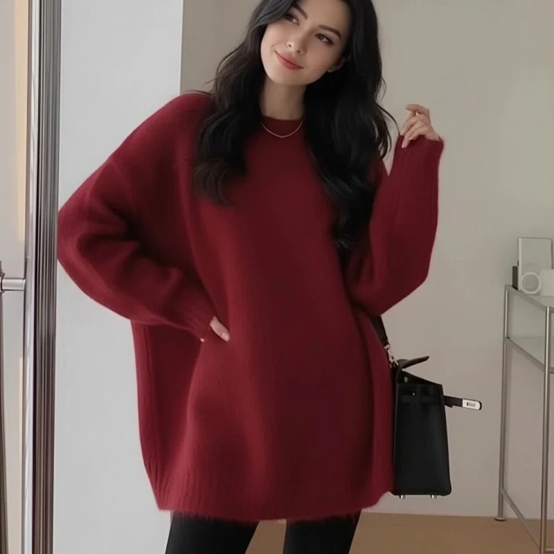 

New Fashion Pullovers Knitted Long Sleeve Women Sweater Casual Loose O Neck Solid Color Women's Loose Top