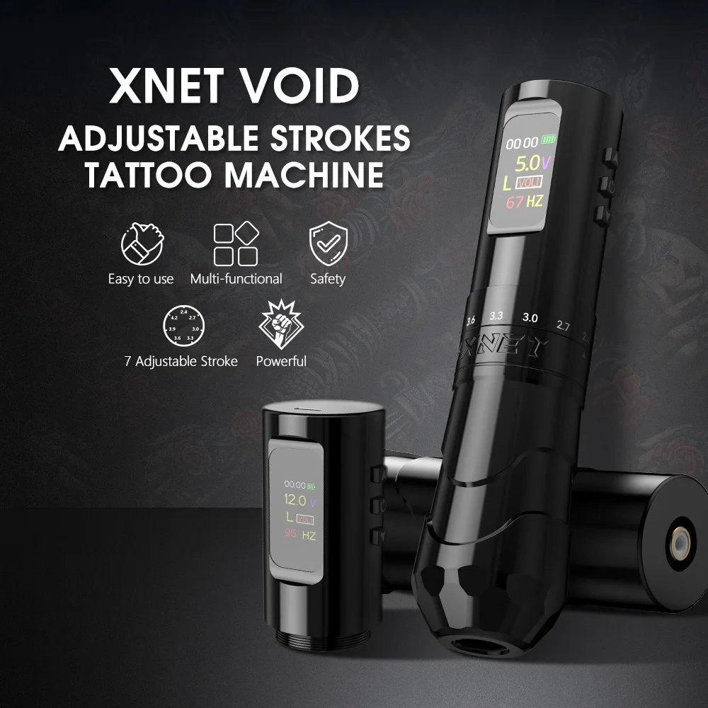 XNET Void Professional Wireless Tattoo Machine Pen Coreless Motor 7 Stroke 2.4-4.2mm With Extra Grip Makeup For Tattoo Artists