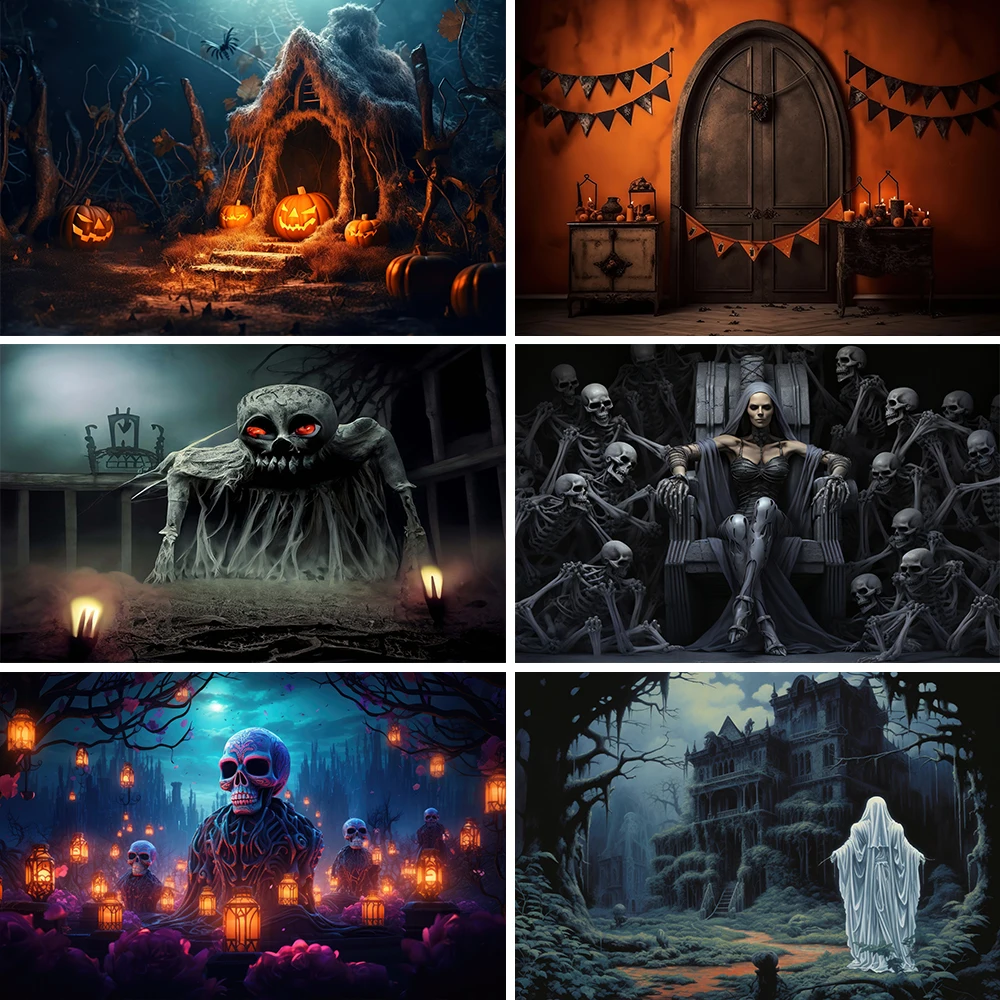 Beenle Halloween Backdrop for Horror Night Moon Scary Cemetery Witch Castle Pumpkin Family Party Portrait Photography Background