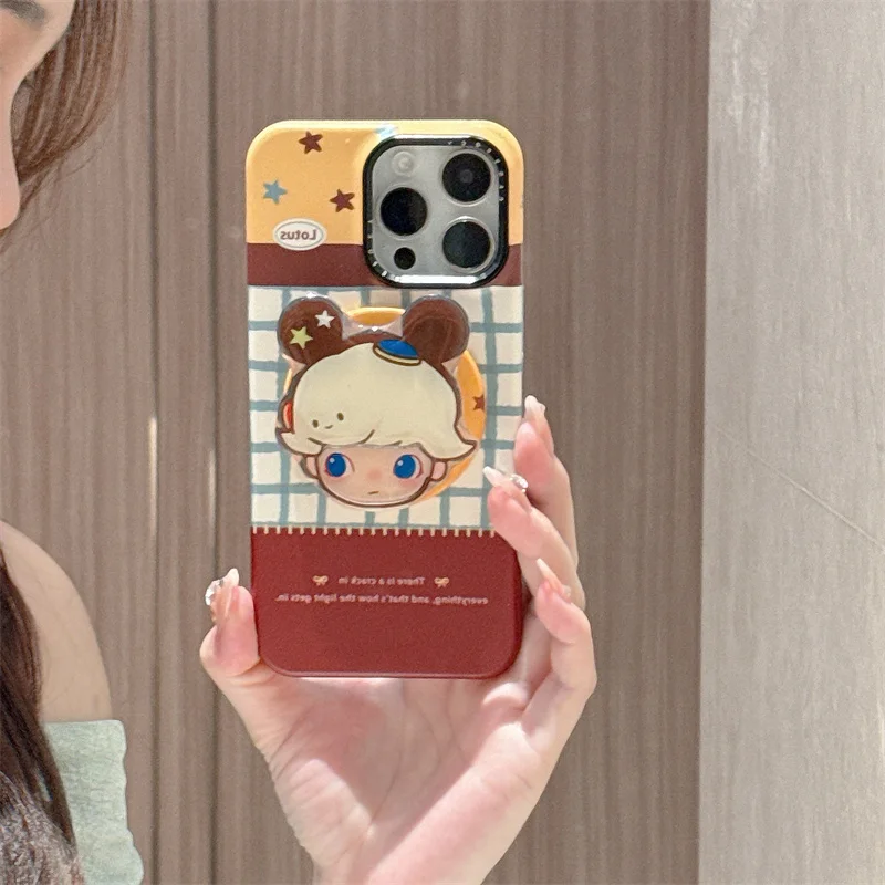 

Korean Plaid Pattern Magnetic Phone Case For iPhone 17 Pro 16 15 14 Pro Max Cover with Cute Girl Stand For Magsafe Cases Girls F