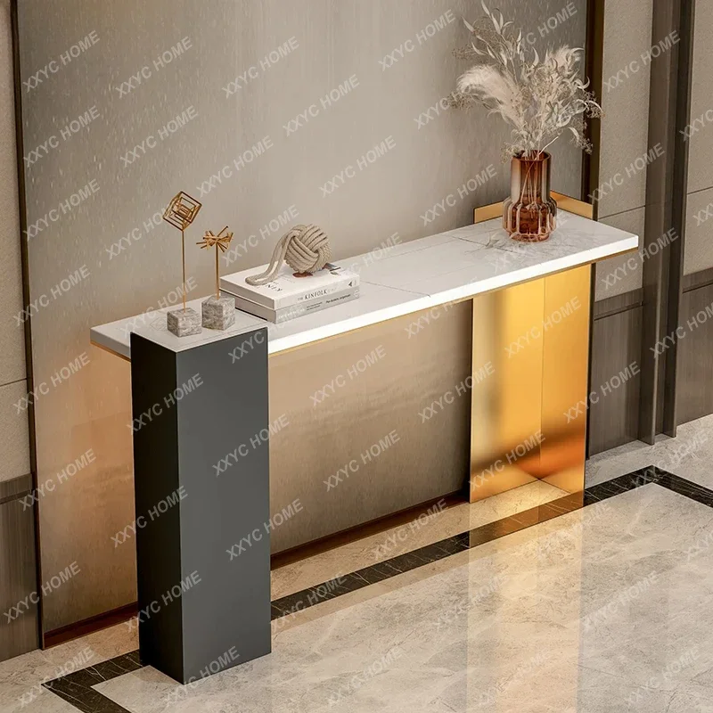 A  Stainless light luxury entrance table wrought iron  decorative entrance platform marble gold entrance cabinet Italian