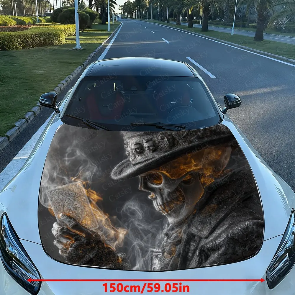 Skeleton Gambler Car Hood Wrap, Waterproof And Scratch-resistant,Self-adhesive Car Vinyl Wrap