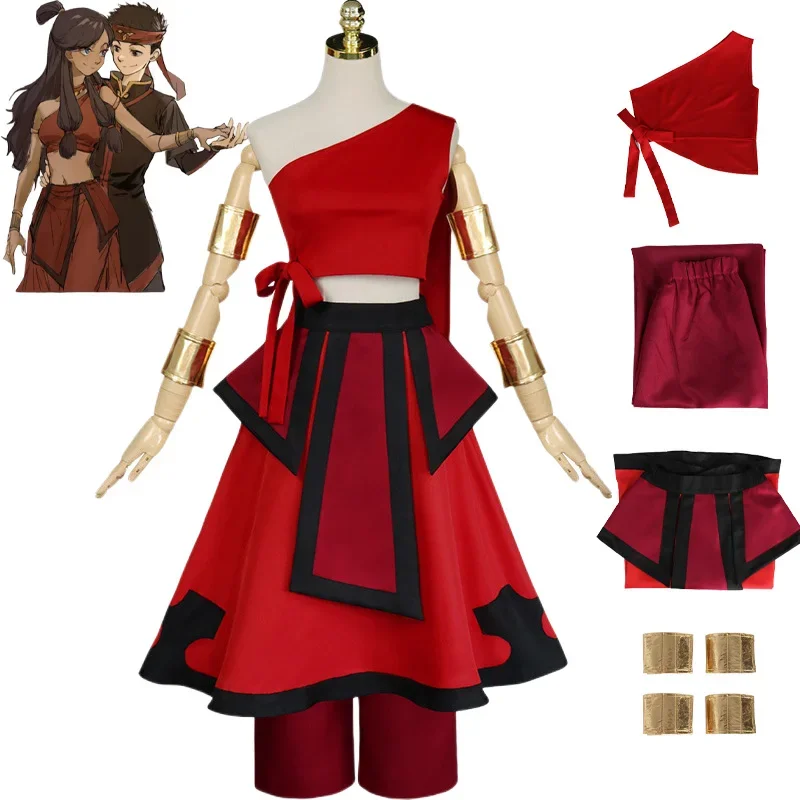 Anime Katara Fire Nation Cosplay Costume Avatar The Last Airbender Cosplay Red Uniform Adult Women Halloween Carnival Clothes