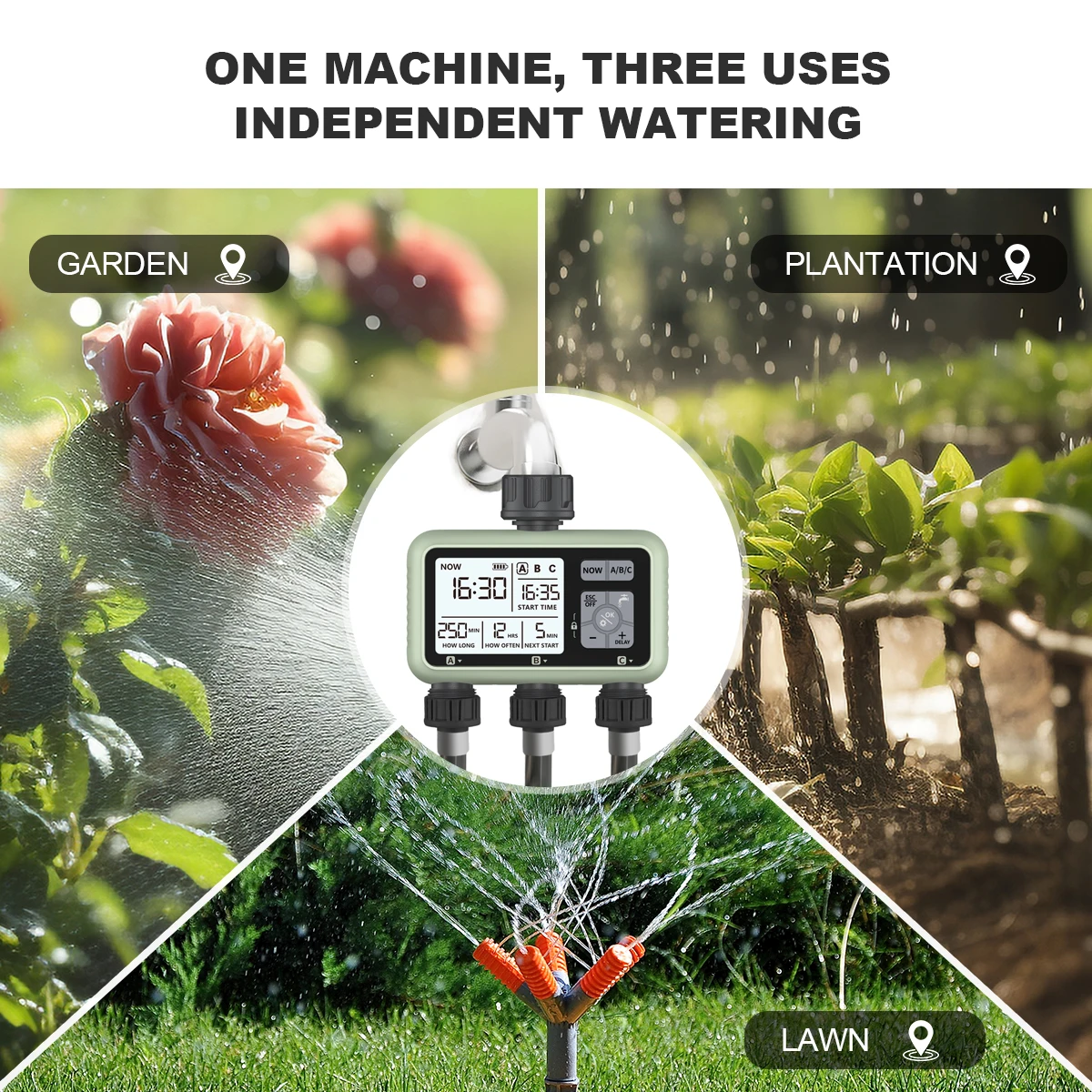 Sistema de riego con temporizador triple inteligente para jardín Eshico HCT-378 (3 salidas)