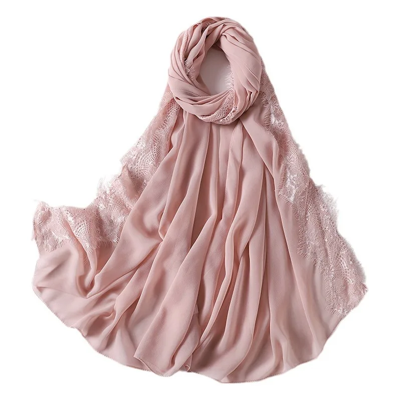 70*175CM Perle Chiffon Kopf Schal Mode Neue Spitze Wimpern Spitze Dekoration Muslimischen Frauen Kopftuch Turbane für Frauen hijab