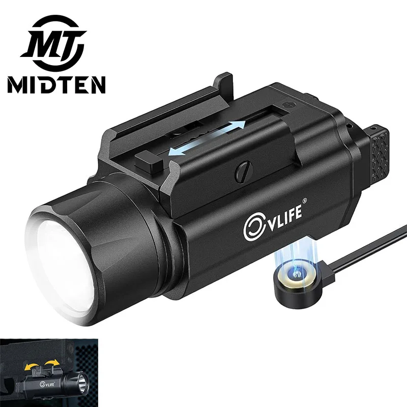 

MidTen 500 Lumens Light Combo Magnetic USB Recharging Tactical Flashlight Mount Strobe For Pistol Rifle Shotgun Riflescope Airso