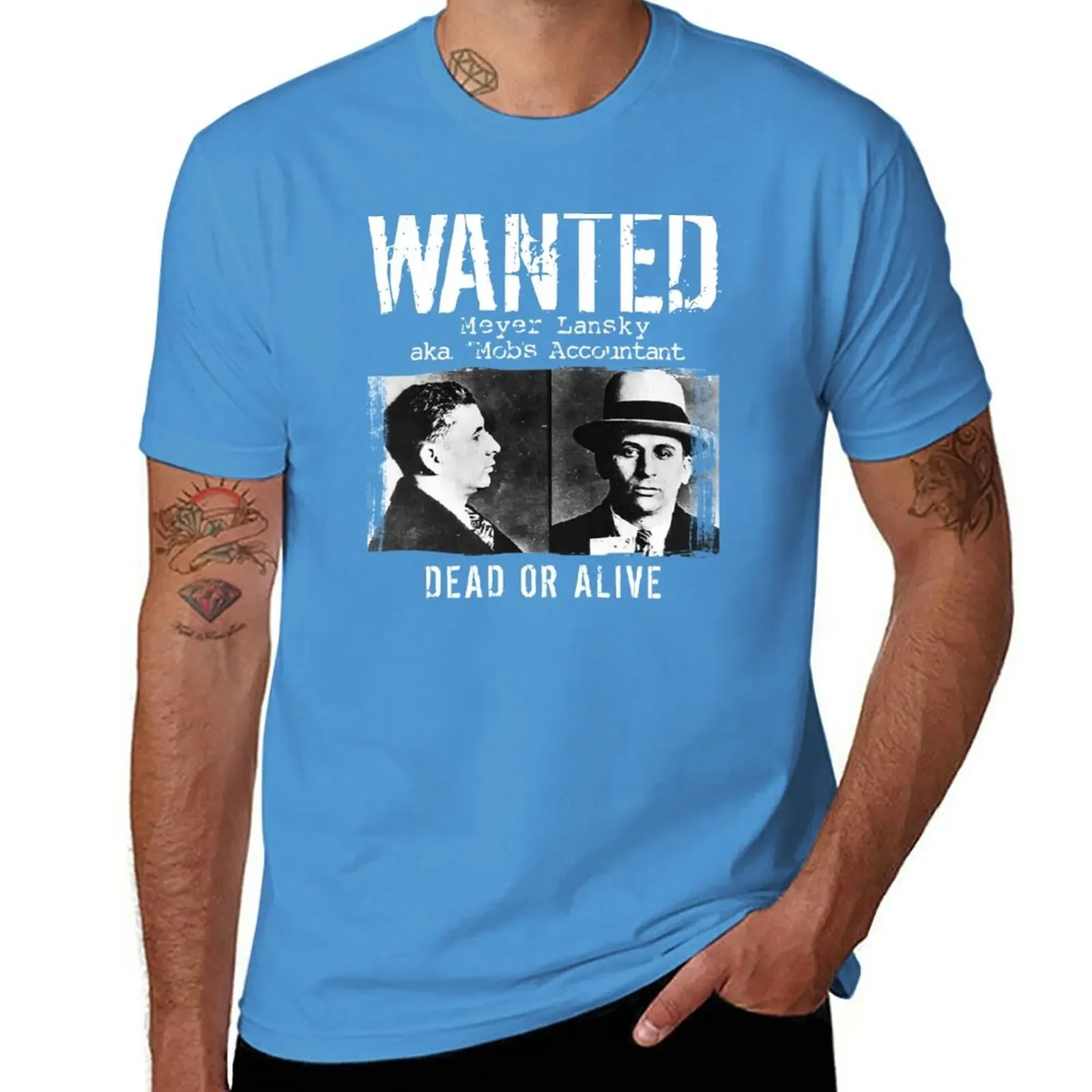 vintage t shirt custom t shirts workout shirts for men New Meyer Lansky Mugshot - Wanted Dead or Alive T-Shirt 2024  style