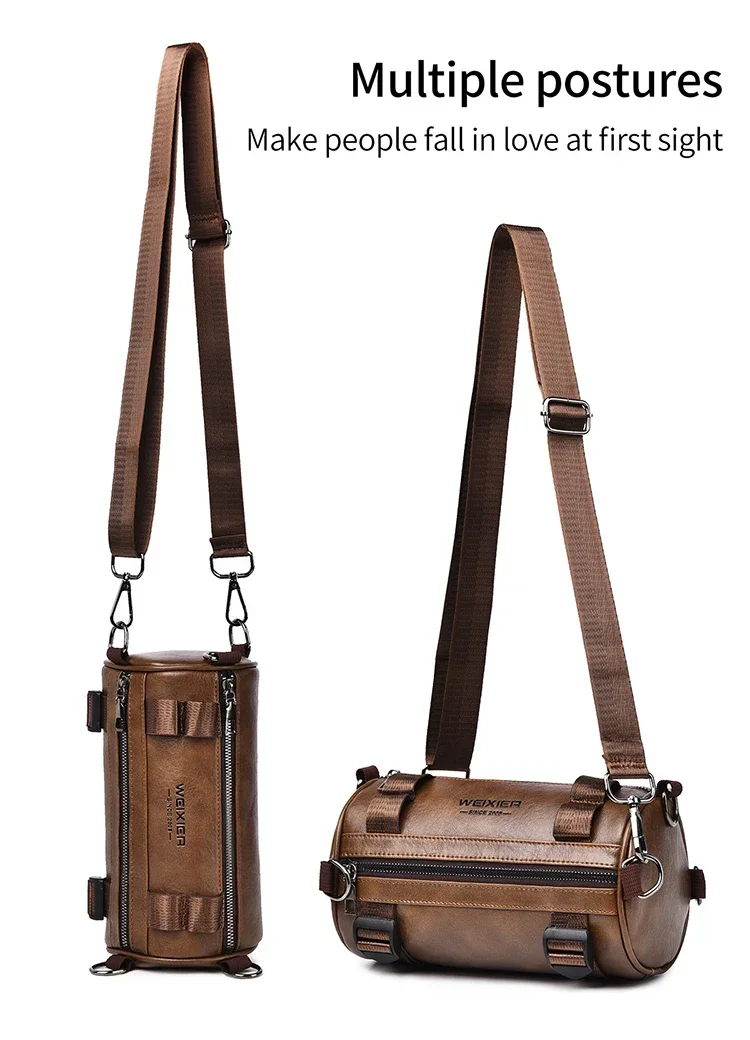 WEIXIER Men\'s Shoulder Bag Fashion Personality PU Leather Crossbody bags Large Capacity Leisure Waterproof Circular Man Bags 가방
