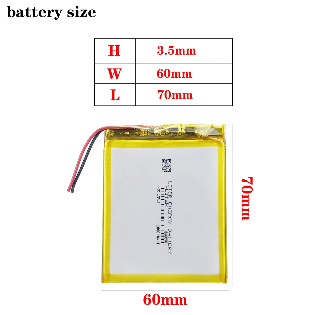 356070 3.7V 1800mAh Rechargeable lipo battery for 7inch tablet pc, MID, PDA