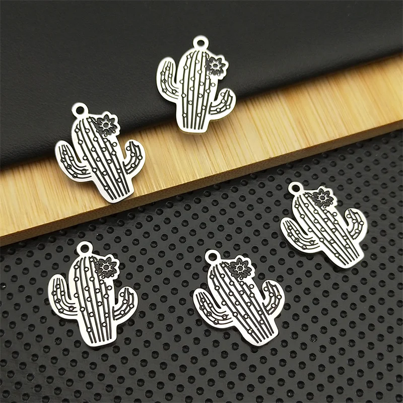 

5PCS Cute Cactus Flower Charms Pendant Stainless Steel Ornaments for Diy Jewelry Earrings Necklace Making Accessories