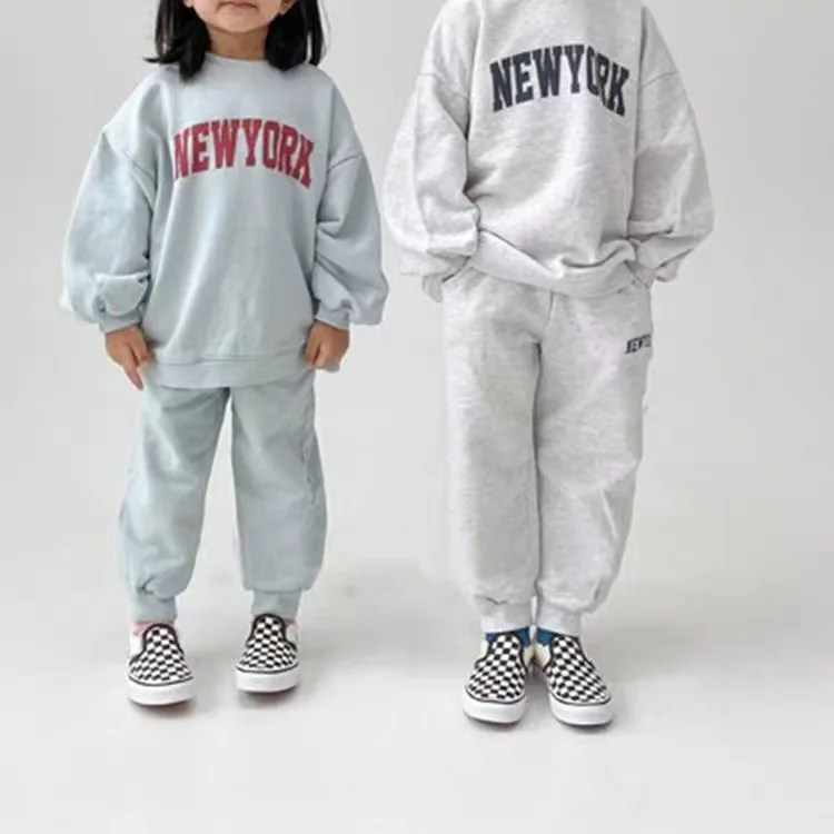 Children Autumn Outfits Kids Fashion Tracksuit Boy Girl Baby Letter Tops + Solid Pants 2pcs Infant Cotton Loose Sweatshirt Suit