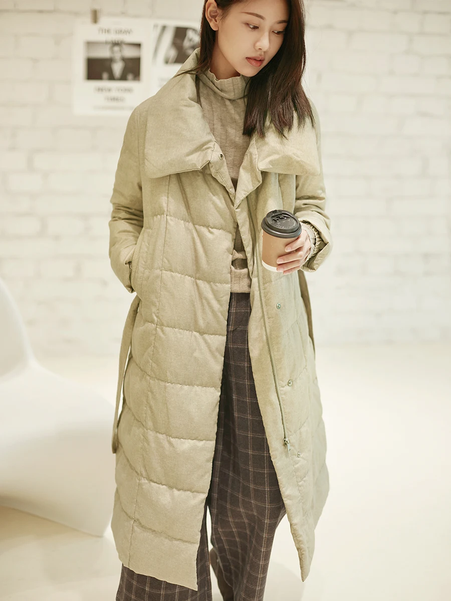 

High-End Winter Puffer Jaet Soft Comfortable Long White Du down Color Woven Floing Warmth Sufficient Outerwear Coat