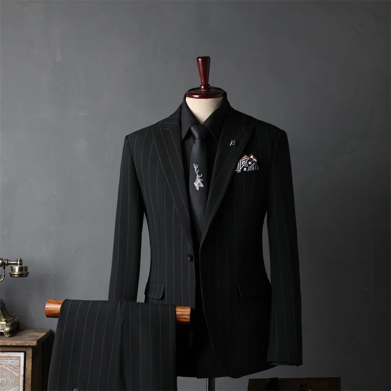 (2) Custom-made Striped Suits for Men, Full Set of Groom Suits