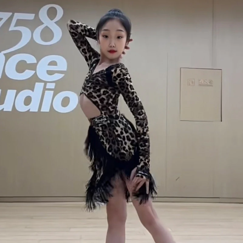 Fashion Girls Leopard Latin Dance Suits Children'S Latin Dance Competition Costume Kids Chacha Salsa Latin Dance Wear SL15021