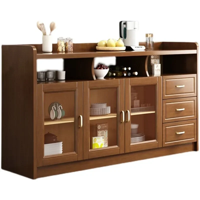 

New Chinese-style solid wood dining side cabinet, kitchen rack, storage cabinet, integrated with glass door against the wall, ho