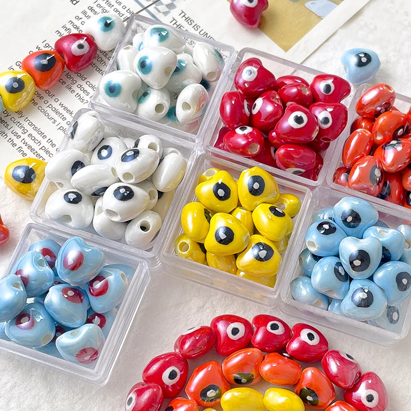 10pcs Hand-painted double-sided color love ceramic straight hole beaded diy bracelet necklace earrings accessories material