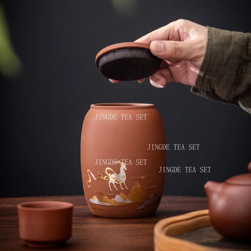 650ml Ceramic Tea Can Large Capacity Sealed Tank Circular Storage Tank Chinese Style Deer Pattern Coffee Storage Tea Tin
