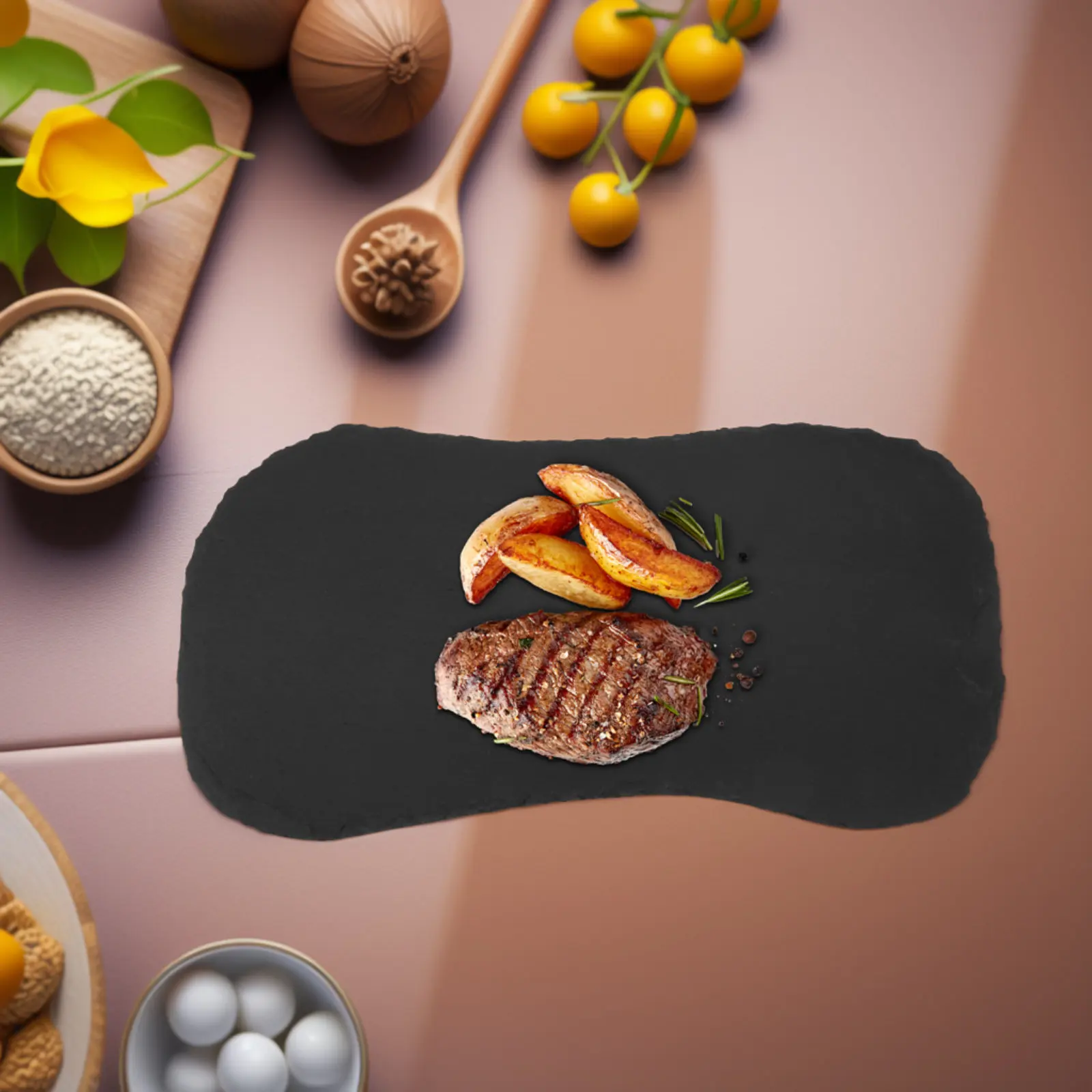Tabla de Charcutería de Piedra Natural, Bandeja para Queso y Sushi, Elegante Plato para Servir Aperitivos y Carne, Resistente al Calor y Versátil