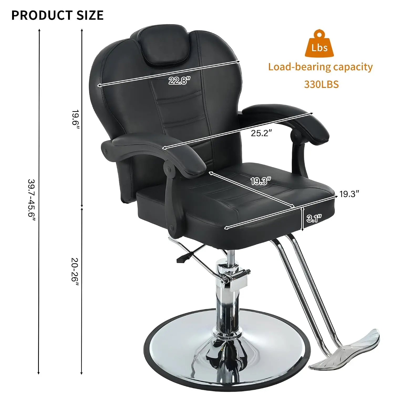 Reclining Barber Chair with Hydraulic Pump Adjustable Height Headrest Footrest Swivel for Salon Client Heavy Duty, Customized