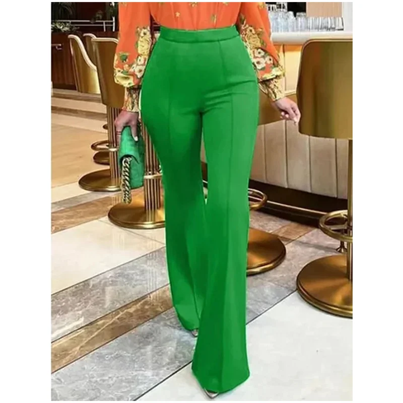 جديد 2025 سراويل نسائية ضيقة على شكل جرس عصرية للربيع والخريف سراويل مكتب سيدة بلون سادة متوهجة 96ly